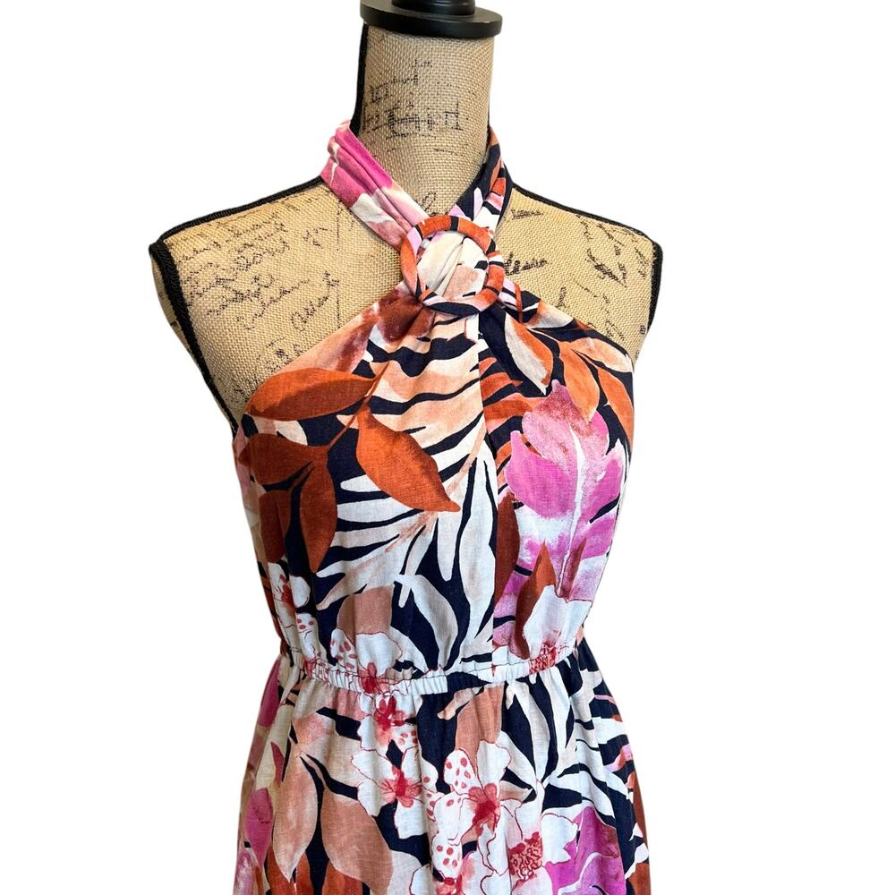 Maggy London Tropical Floral Print Halter Midi Dress with Cinched Waist NWT - Picture 8 of 11